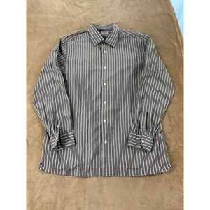 Charvet Paris Dress Shirt mens XL 17.5 Green Blue stripes Button Up L/S EUC